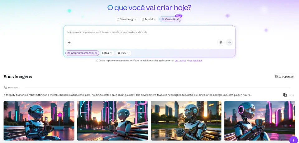 Canva.ai - Exemplo de uso na geração de imagens. Canva.ai - Exemplo de uso na geração de imagens.