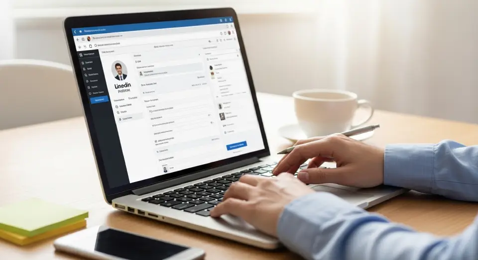 Criação de perfil no LinkedIn como parte dos primeiros passos para uma carreira em tecnologia mais conectada e visível.