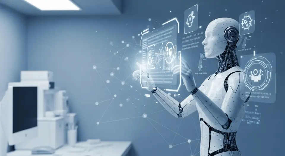 Ilustração conceitual de um modelo de GPT interagindo com dados e interfaces digitais em um laboratório futurista Ilustração conceitual de um modelo de GPT interagindo com dados e interfaces digitais em um laboratório futurista.
