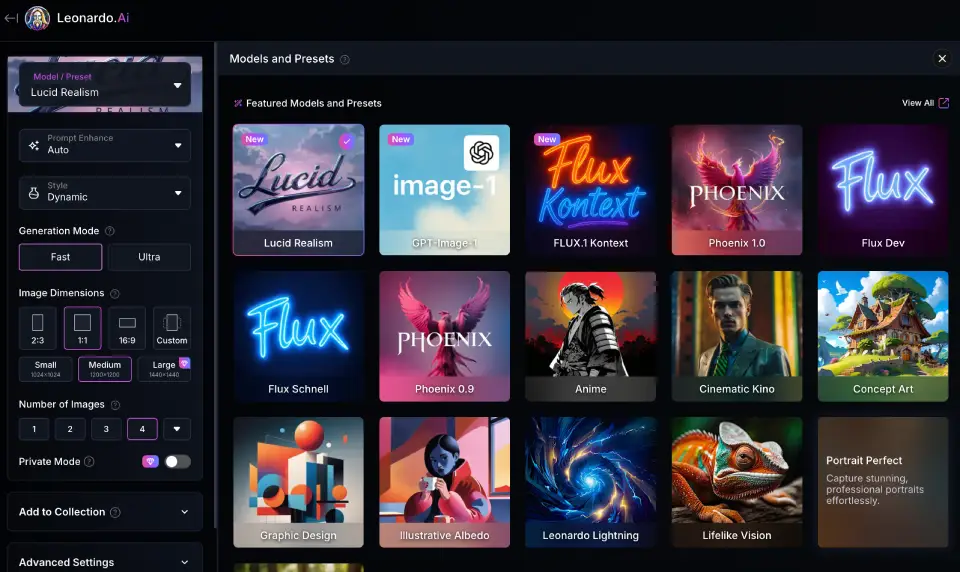Leonardo.Ai - Exemplo dos modelos pré-definidos de imagens. Leonardo.Ai - Exemplo dos modelos pré-definidos de imagens.